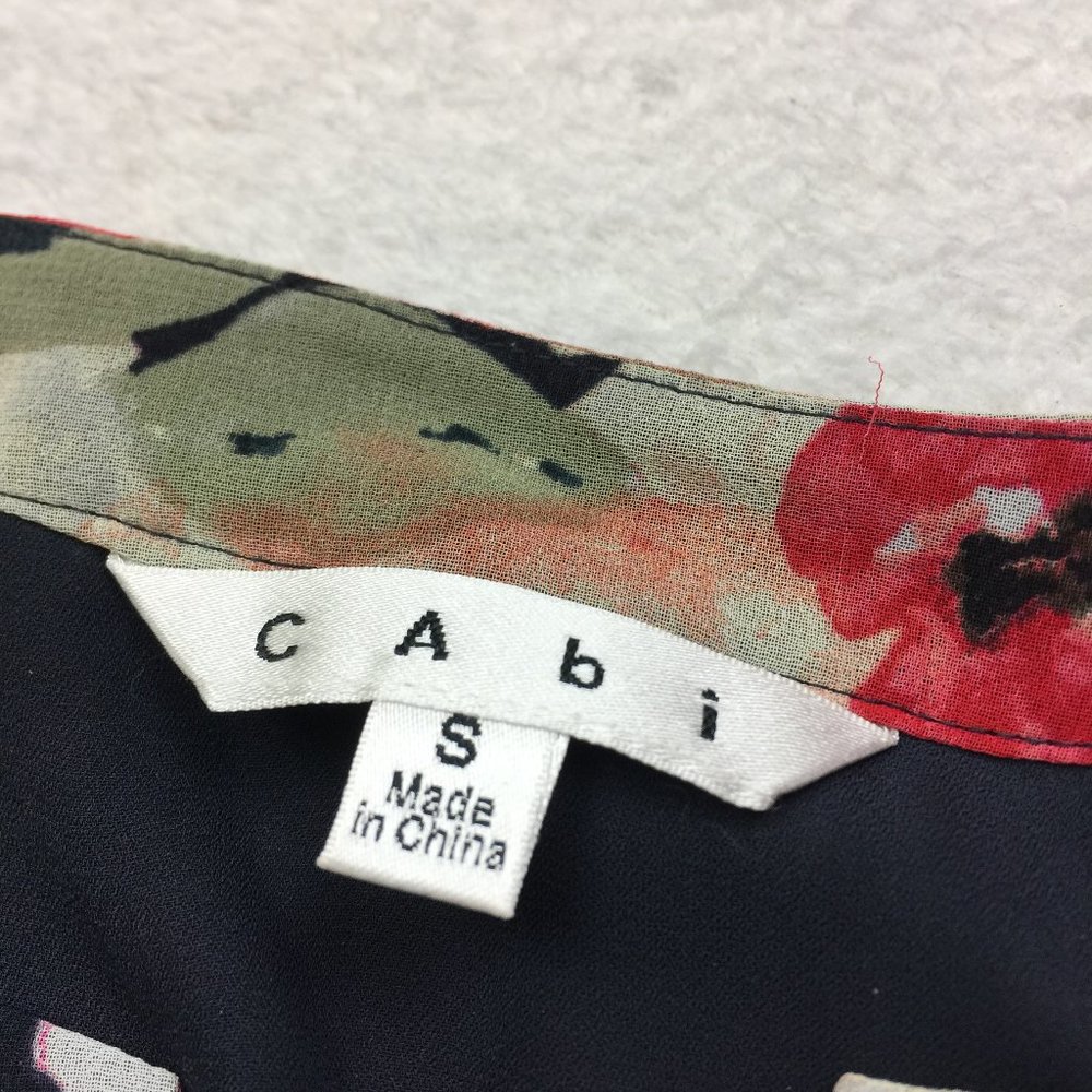 CAbi Tunic Blouse Top Size S Womans Navy Blue Floral Chiffon 3/4 Sleeve #971 - Picture 8 of 14